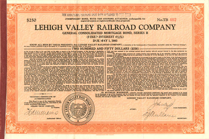 Lehigh Valley Railroad Co. - $250 Bond